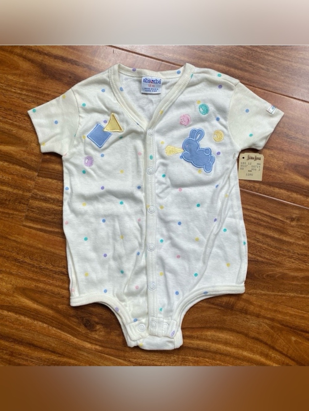 NWT New Vintage Neiman Marcus Asorba Baby Bunny Snap Onesie Size 12M Loungewear